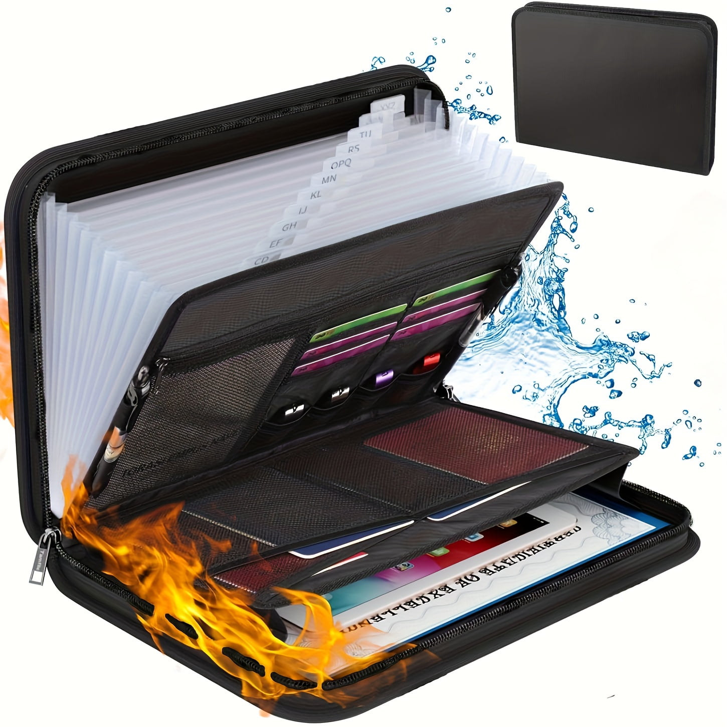Fireproof Accordion File Organizer, 13 Pockets Expanding File Folder, Portable Business Document Organizer with Secure Storage for Letter A4 Files