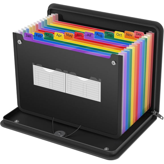 Fireproof Accordion File Organizer,13 Pockets Expanding Folder with Zipper & Labels,Monthly Bill Paper Receipt Documents Organizer for Letter A4 Files