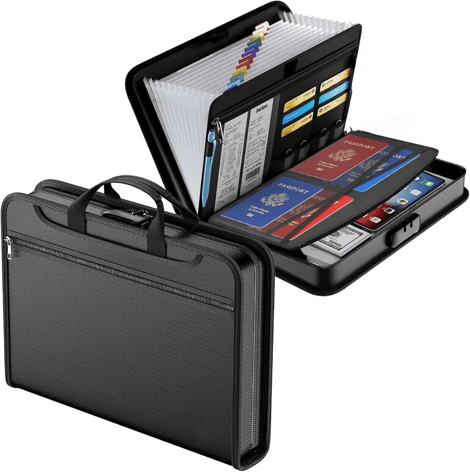 Fireproof Accordion File Organizer with Combination Lock Portable File Organizer & Large Capacity Accordion Folder Fireproof Document Organizer, Fireproof File Folder for Home, Office Travel