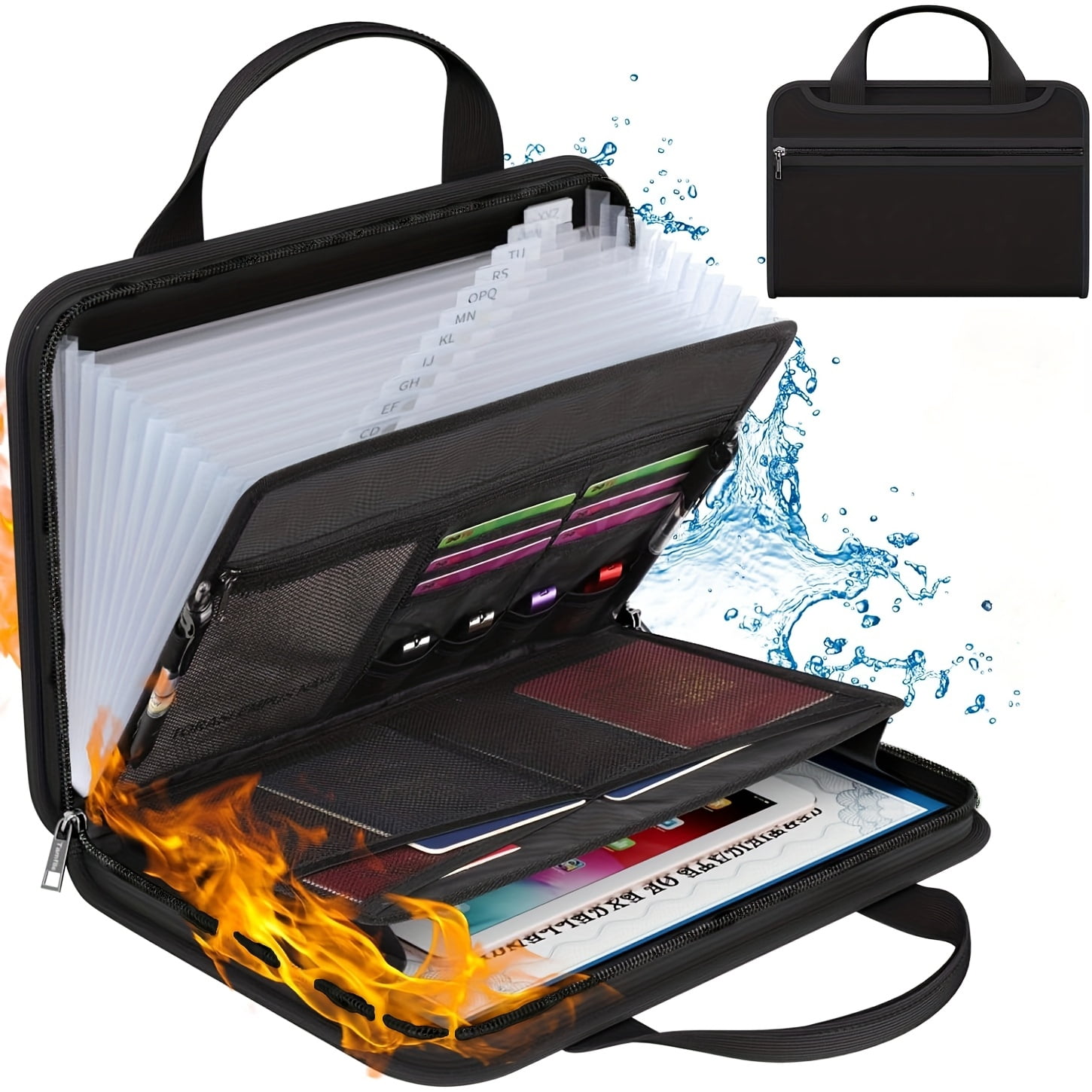 Fireproof Accordion File Organizer with Handle, 13 Pocket Transparent Expanding File Folder with Zipper & Labels, File Folder with Multi-Pockets Paper Organizer Folder for Letter A4 Files