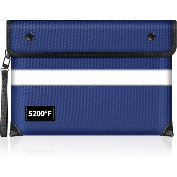 Fireproof Bag for 11"x7.7",Upgraded 5200? Insulated Water Fire Proof Pouch with Water-resistant Zipper,Fireproof Envelopes for Important Documents,Valuables (Blue)