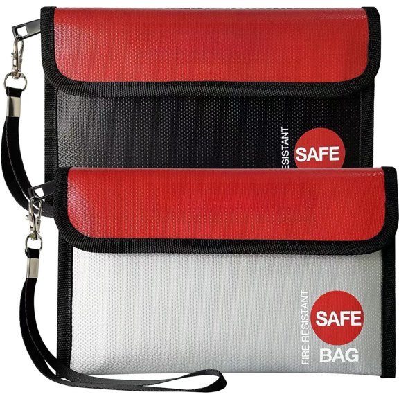 Fireproof  Bag(8.3x5 inches), 2 Pack Fireproof and   Bag with Zipper, Fireproof  Safe Pouch Envelope Container for ,,Valuable,Passport