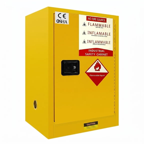 Fireproof Chemical Cabinet, 12 Gallon Yellow Safety Cabinet with 3-Point Lock, Adjustable Shelf & Static Grounding, Double-Layer Steel Flammable Storage Cabinet for Workshop Garage Warehouse
