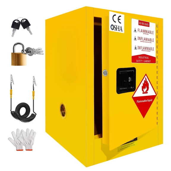 Fireproof Chemical Cabinet, Laboratory Chemical Storage Cabinet for Flammable Liquids, Three-Point Lock Safety Cabinet with Adjustable Shelf and Static Grounding Safety Cabinet
