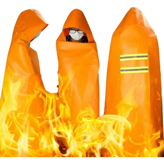 Fireproof Cloak, Fire Escape Cloak, Extra Big Fireproof Fiber Cape, Emergency Used as A Fire Blanket, Head Protection Fire Escape kit for Household, Office Home (Orange, 72 * 70in)