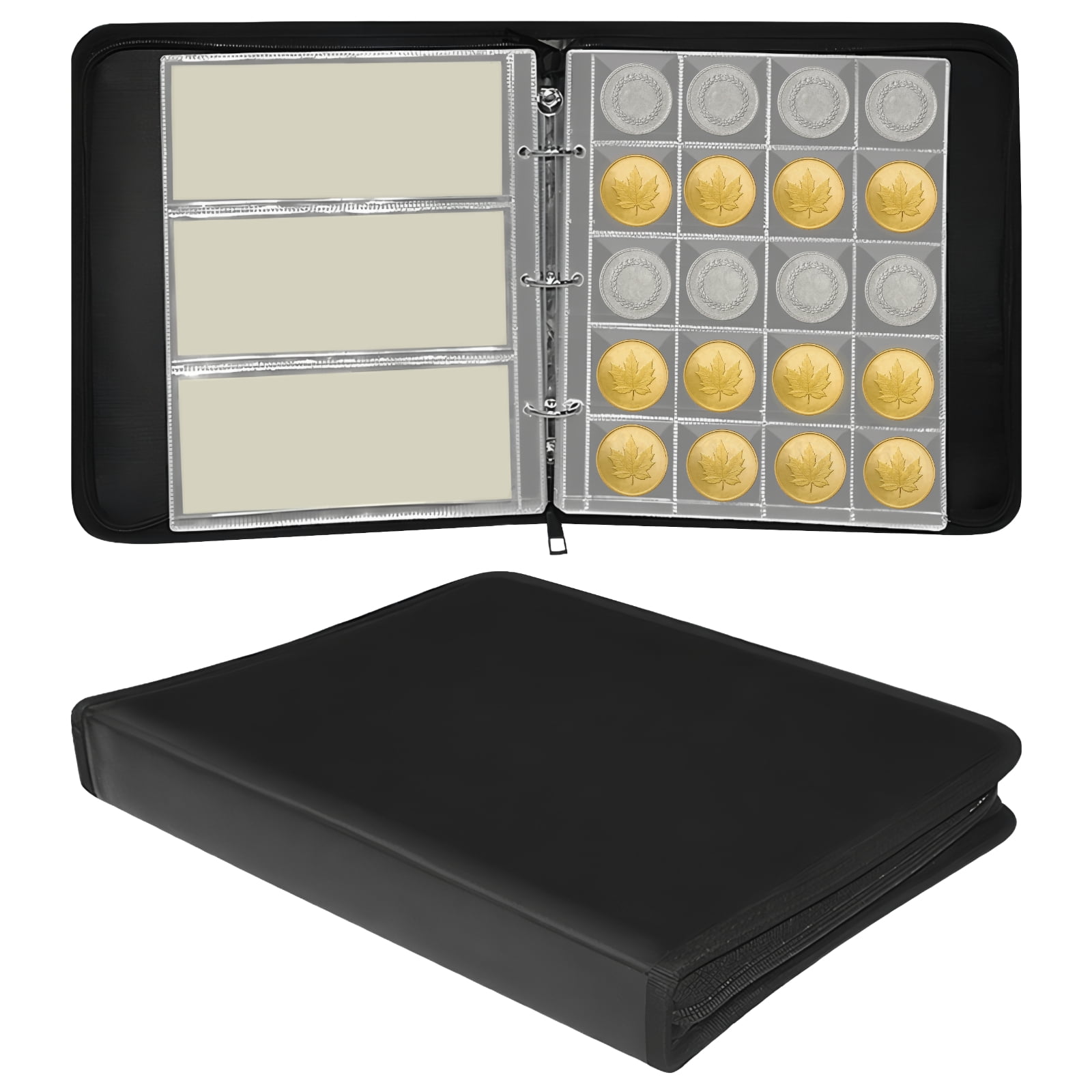 Coin Collection Book Holder for Collectors, 360 Pockets Fireproof Coins Collecting Album & 36 Sleeves Money Storage Case for Coin Currency Collection Supplies