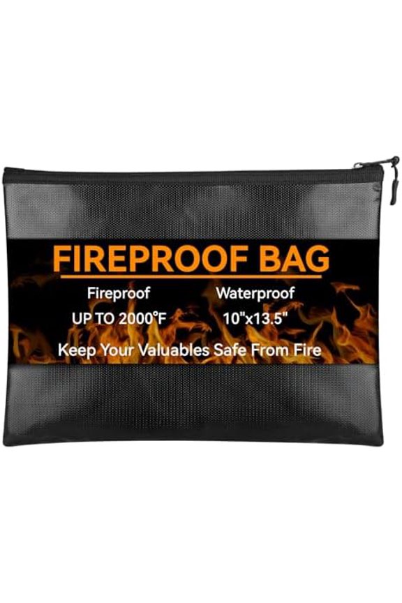 Fireproof Document Bag (10"x13.5"), Waterproof Holder with Zipper for Passport, Important Papers, Cash, Money and Valuables, Secure Storage Organizer for Travel, Home, Office$$Tools & Hardware Other