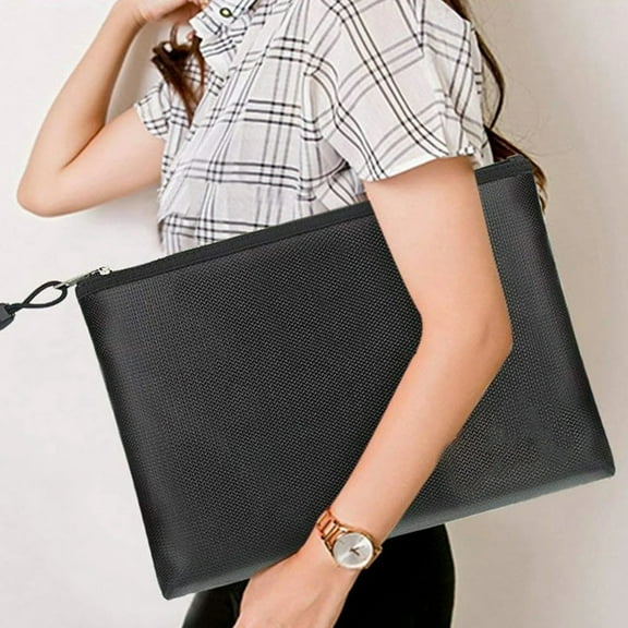 Fireproof Document Bag,13.4” x 9.4” Extra Large Fireproof Money Bag,Fire Proof Safe Money Pouch for Important Paper,Cash and Tablet Black