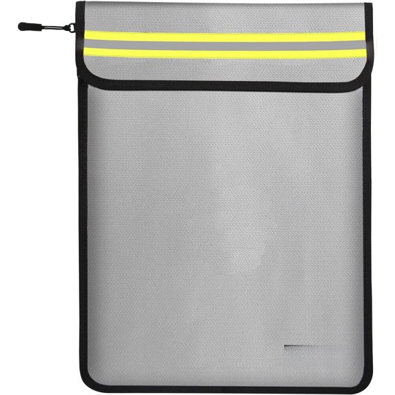 Fireproof   Document Bag - 15"x 11" Safe Zipper Bags with Reflective Strip, Fire & Water Proof Storage Organizer Pouch for Important Documents Holder,File,,Passport,Tablet (Gray)