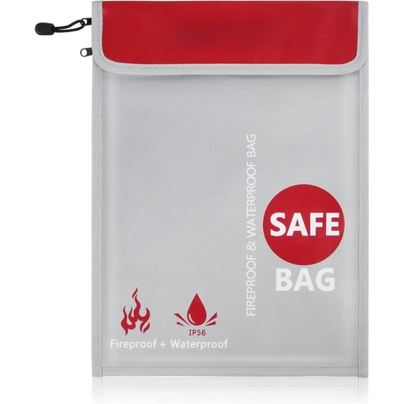 Fireproof Document Bag (2000?) Upgraded 2 Pockets, 15"x 11" Fireproof and Bag Fireproof Safe Storage for , Documents, and Passport ( - 2 Zipper)
