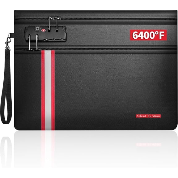 Fireproof Document Bag,6400? Upgraded Material Fireproof Water Resistant Bag with Lock, Fire Safe Storage Bag Pouch for Letter Size Documents,Passport and Cards