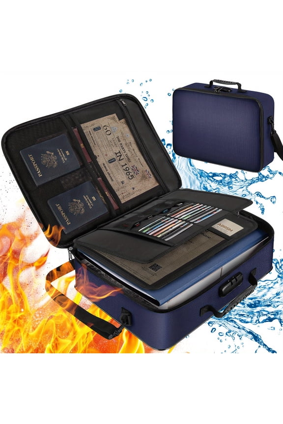 Fireproof Document Bag with Combination Lock, Multi-Layer Document Organizer for Passports, Cash, Laptop and Important Files, Travel, Home and Office Storage