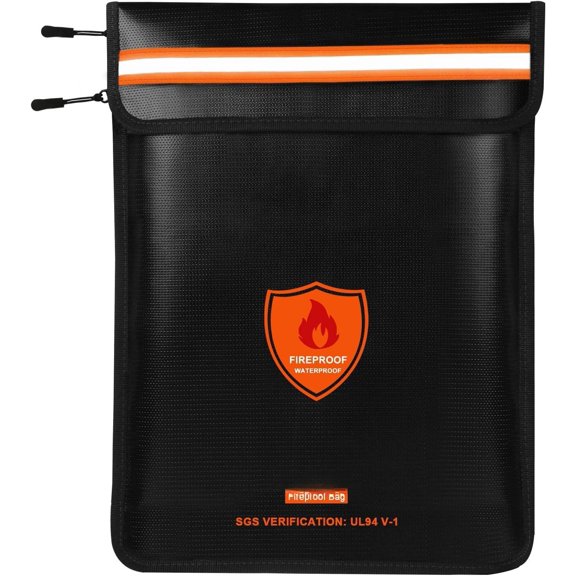 Fireproof Document Bag -  Fireproof  Bag with Zipper for /Important Documents/Valuables (Seal Protection), 15x11" (A4 Size), Fire Safe Envelope Bag with Reflective Strip