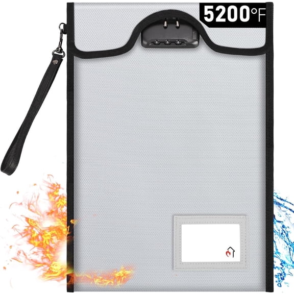 Fireproof Document Bag with Lock (5200?), 15"x 11"Fireproof Bag, Zipper Pouch for A4 A5 Legal Letter Size Document, Tablet, Valuables, , and Passport