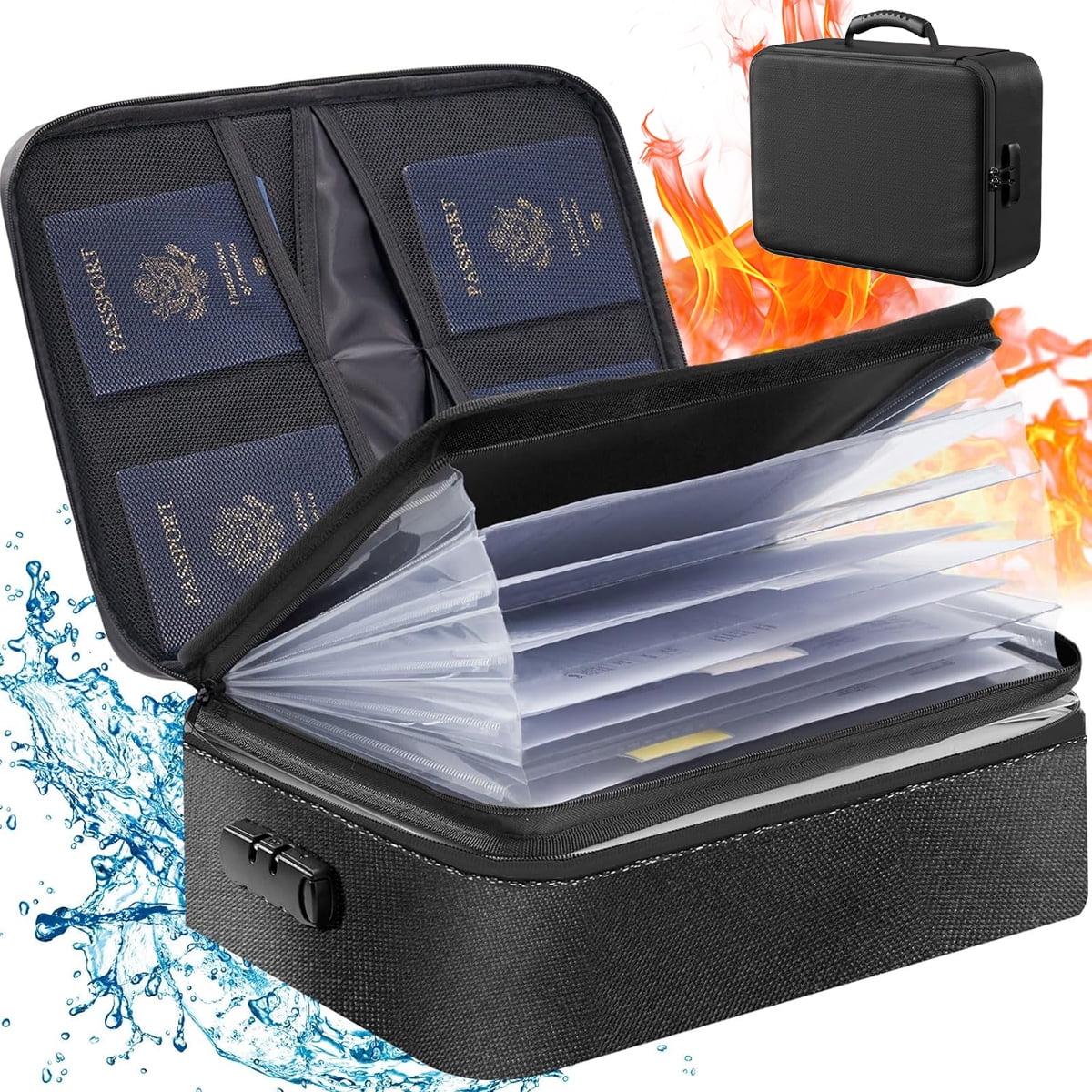 Fireproof Document Bag with Lock Fireproof Document Storage CaseANUNU Water Resistant Money Bag Storage Pouch Organizer Case Home Office for Documents Files Money Cards Passport Valuables