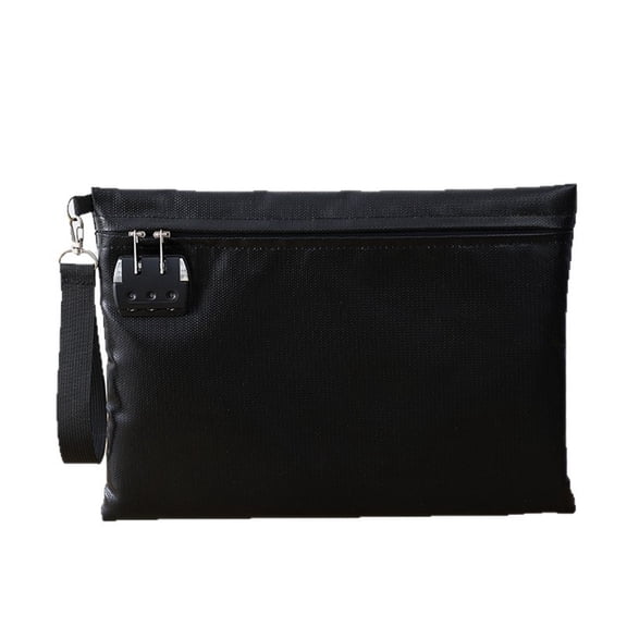 Fireproof Document Bag with Lock,Fireproof and Waterproof Money Bag with Zipper Closure, Storage Pouch for A4 Letter Size Document, Cash, Cell Phone, Passport-Black