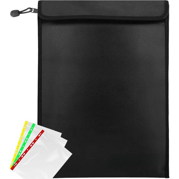 Fireproof Document Bag Safe Folder - 2000? Bag with Zipper and 3 Document Protectors, 15"x11" Fire Proof/ Safe Bag, Important Document Holder, Fireproof Pouch,Fire Envelope