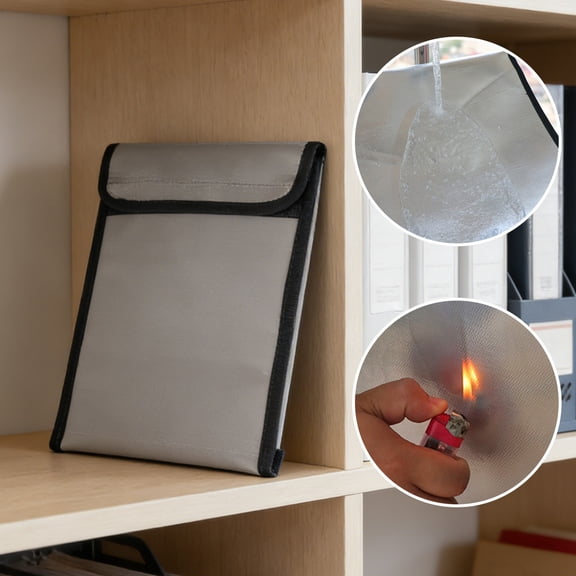 Fireproof Document Bag Waterproof Pouch for Important Papers, Passport Cash Storage Organizer, Home Office Travel Security File Holder, Fire Resistant Document Protector S Size