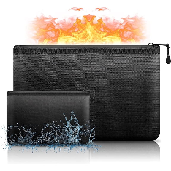 Fireproof Document Bag Zipped Briefcase Set of 2| Waterproof bag (DIN A4&A5)|Up to 1100 fiberglass|Protection against fire and splash water for documents, valuables, safes