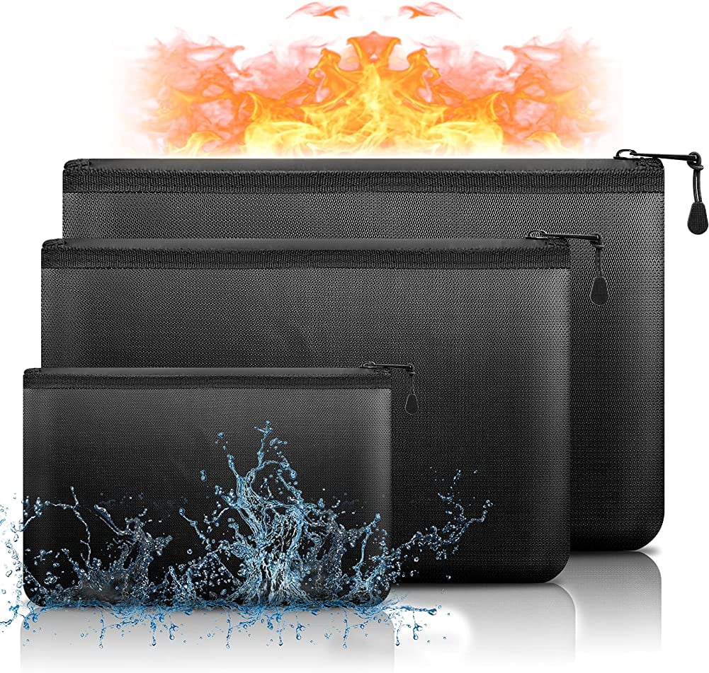 Fireproof Document Bag Zipped Briefcase Set of 3 Waterproof bag (DIN