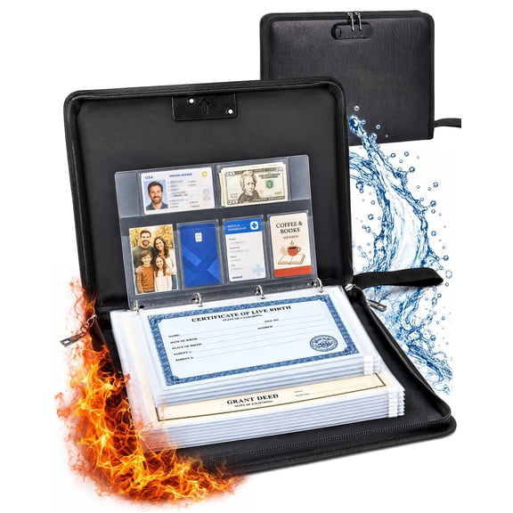 Fireproof Document Organizer, 15-Pocket Binder, Document Safe