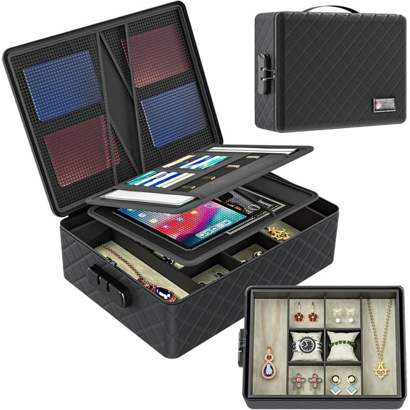 Fireproof Document Bag with Lock - 14" Fireproof Safe Box for  & Travel, 8-Layer  Fireproof Bag for Files, , , , 2000?F Protection (Black W/ Holder)