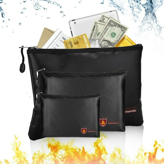 Fireproof Document Bags,3 Size Waterproof and Fireproof Cash Money Bag,Safe Storage Pouch Envelope Bag Fireproof Safe Storage Pouch Organizer with Zipper for Document Holder,File,Cash and Tablet