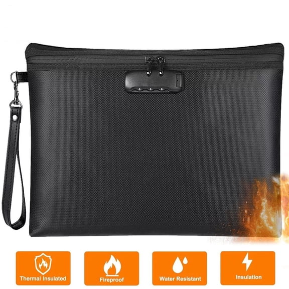 Fireproof Document Bags,Waterproof and Fireproof Money Safe Storage Pouch with Zipper for Document and CashBlack