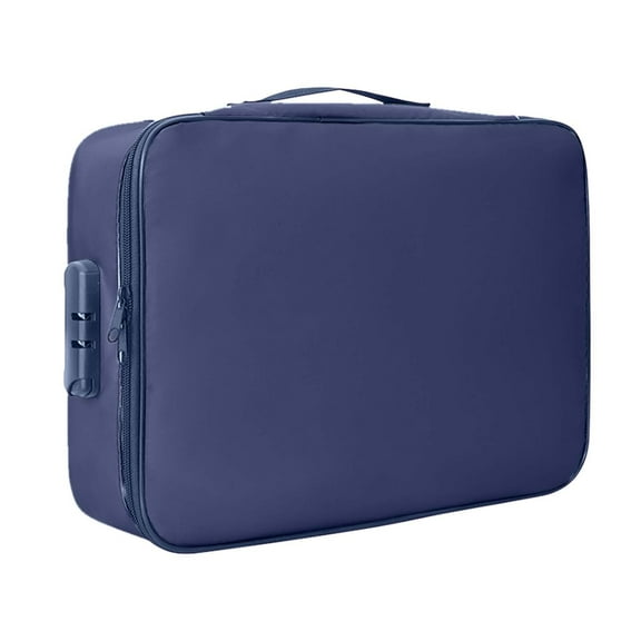 Fireproof Document Box 14.17x10.63x3.94 Inch with Lock, Waterproof File Organizer with Multi- Layers Storage, Portable Home Office Safe for Important Documents (Navy)