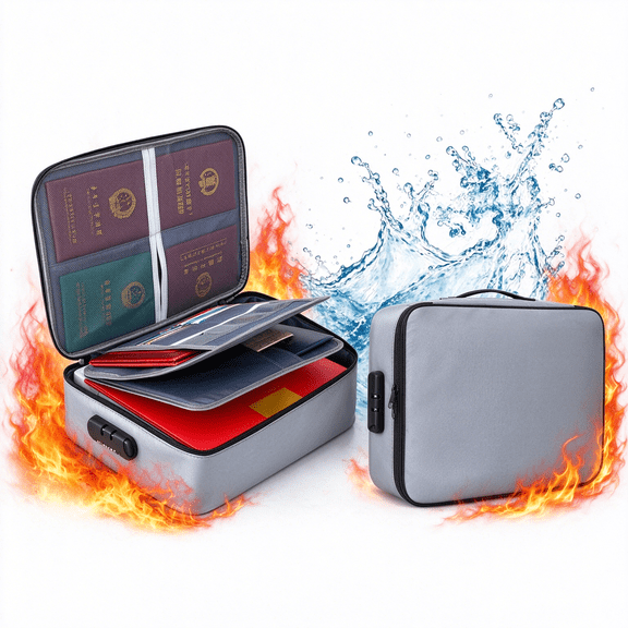 Damkogic Fireproof Waterproof Document Box with Lock, 3‑Layer Organizer for Passport, Cards, Money and Paperwork