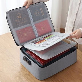 Fireproof Document Box,Certificate Document Bag with Lock,3-Layer Important Passport Card Package Organizer Bag,FireProof/Waterproof Safe Bag for Money,Paperwork and Laptop
