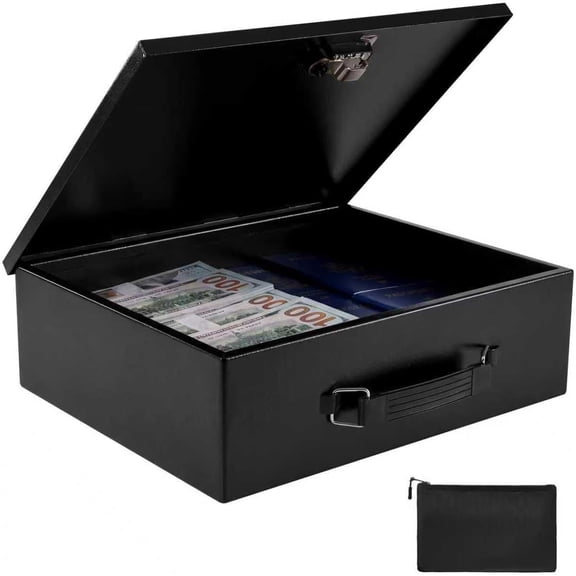 Fireproof Document Box with Combination Lock & Fireproof  Bag, Large Safe Storage Box for Valuables, Fireproof Box for Documents,Passport,  13.2''x 11''x4.1", Black