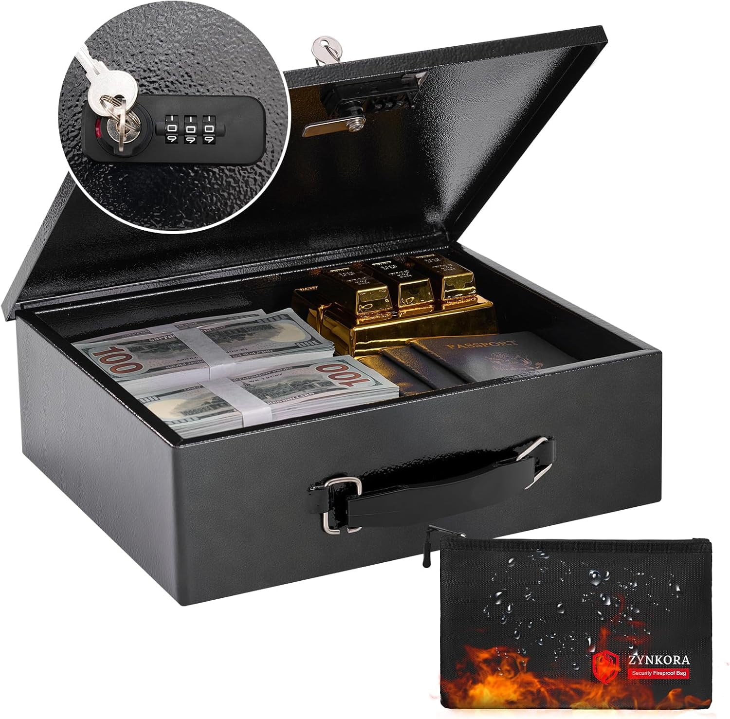 Fireproof Document Box with Combo Lock,Fire Safe Storage Box for