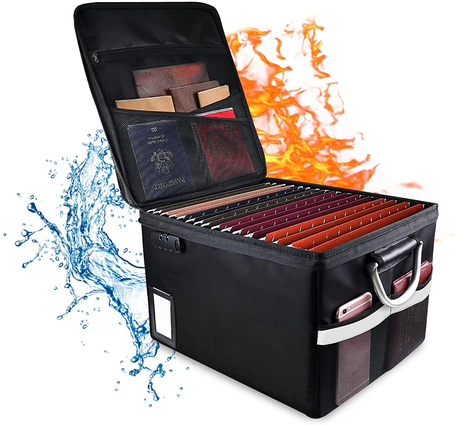 Fireproof and WaterResistant Document Box with Combination Lock, Portable Office Safe for