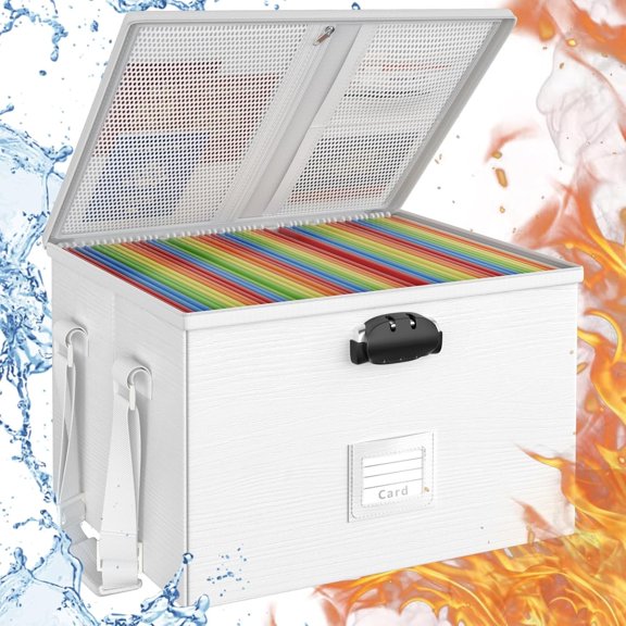 Fireproof Document Box File Organizer -  Locking Filing Portable Storage Box with Handle for  Letter/Legal Folder Important Document