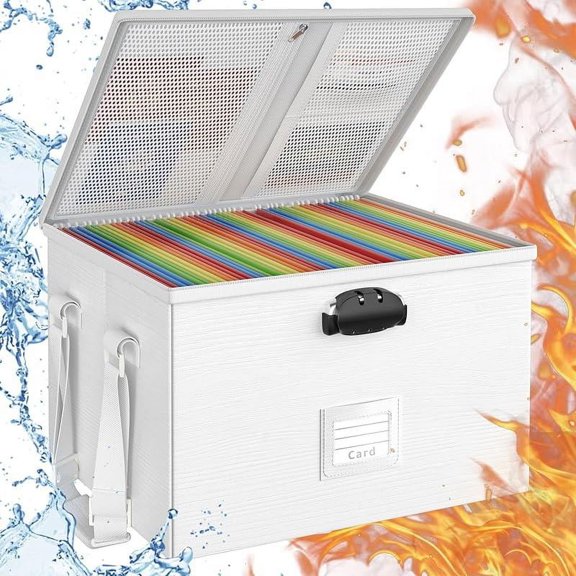 Fireproof Document Box File Organizer -  Locking Filing Portable Storage Box with Handle for  Letter/Legal Folder Important Document