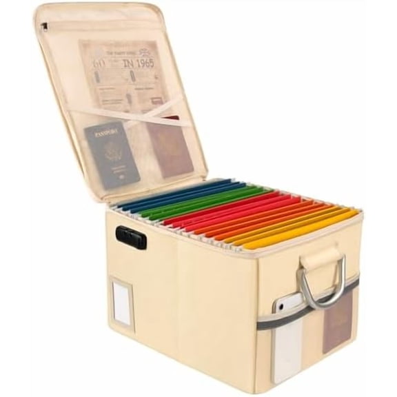 Fireproof Document Box, Fire Proof Safe Box for Home Document Organizer with Lock, Fire Office Storage Cabinet for Hanging Letter/Legal Folder 16.1 x 12.9 x 11in (Off-white)