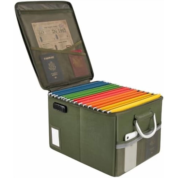 Fireproof Document Box, Fire Proof Safe Box for Home Document Organizer with Lock, Fire Organizer Office Storage Cabinet for Hanging Letter/Legal Folder 16.1 x 12.9 x 11in (Green)