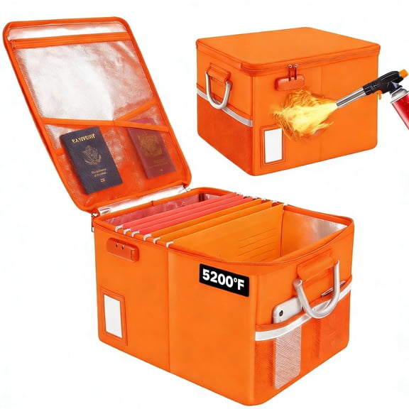 Fireproof Document Box, Fireproof File Box with Lids, Important Document Organizer Box with Lock, Portable File Folder Organizer with Handle