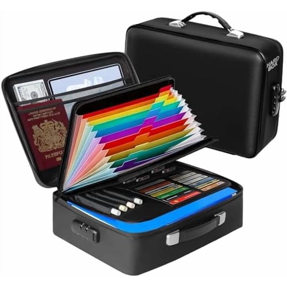 Fireproof Document Box, Fireproof Important Document Organizer Hard Case with Lock, Fireproof Safe Hard-Shell Design Water Resistant Safe Box for File Folder Organizer Documents,Black$$Office