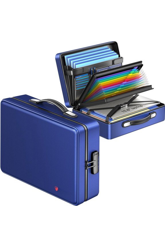 Fireproof Document Box with Fireproof Zipper, Hard Inner Shell Fireproof Document Bag with Lock, Fireproof Water Resistant Important Document Organizer 16 inch Laptop File Briefcase (Blue)
