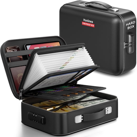 Gijjgole Fireproof Document Box, Hard Case Fireproof Box with Lock, Portable Hard-Shell Fireproof Water Resistant Document Safe Box for Important Documents, Laptops, Passports, Files and More