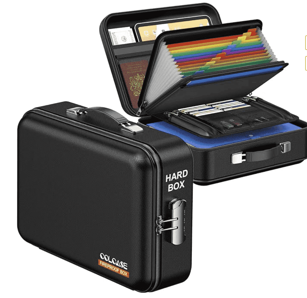 Gijjgole Fireproof Document Box, Hard Case Fireproof Box with Lock, Portable Hard-Shell Fireproof Water Resistant Document Safe Box for Important Documents, Laptops, Passports, Files and More