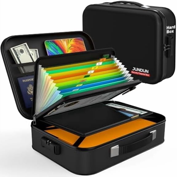 Fireproof Document Box,Hard Case Fireproof Document Organizer with LockHome Travel Portable Fireproof Safe Storage Box Case for Letter Size Documents,Files,Papers and Passport,Black$$Office