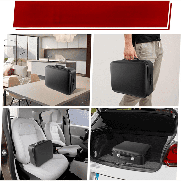 Fireproof Document Box Hard Case With Lock, Multi-Layer Fire Proof Water Resistant Safe Box File Organizer Bag With Small Money Bag for Important Documents Passport Certificates Laptop (Black)