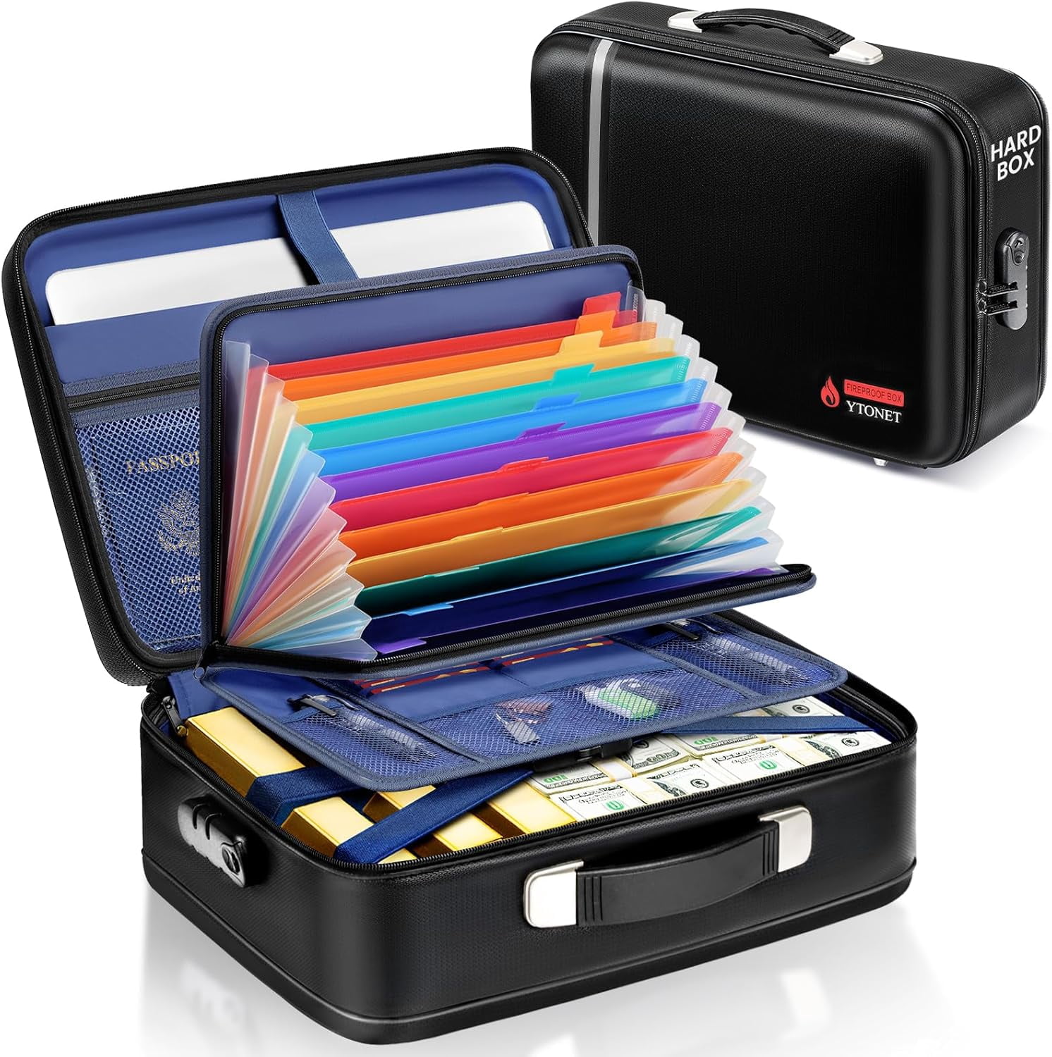Fireproof Document Box Hard Case with Lock, Upgraded Size Fire Proof ...
