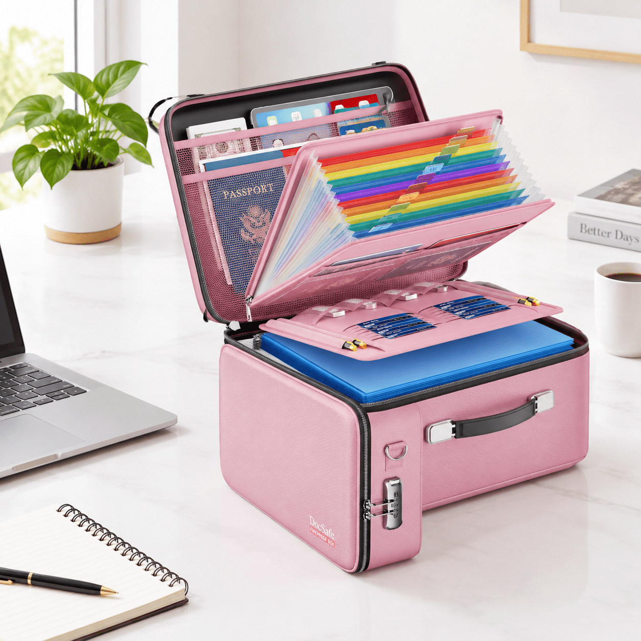 Fireproof Document Box Hard Case With Lock & Accordion File Folder ...