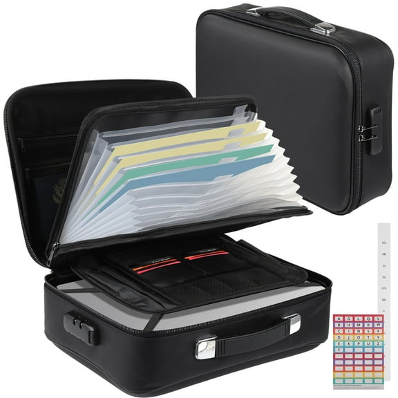 Fireproof Document Box, Hard Shell Fireproof Safe Case with Lock, File Organizer with Expandable Filing Compartments, Portable & Waterproof Storage Box for Home Travel