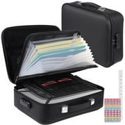 Fireproof Document Box, Hard Shell Fireproof Safe Case with Lock, File Organizer with Expandable Filing Compartments, Portable & Waterproof Storage Box for Home Travel