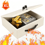 Fireproof Document Box with Key Lock, Fire Resistant Safe Box for Valuables, Portable Fireproof Lock Box for Personal Items, Jewelry,Passport, Cash, Tablet, X Large 13.2" x 11" x 4.13"white